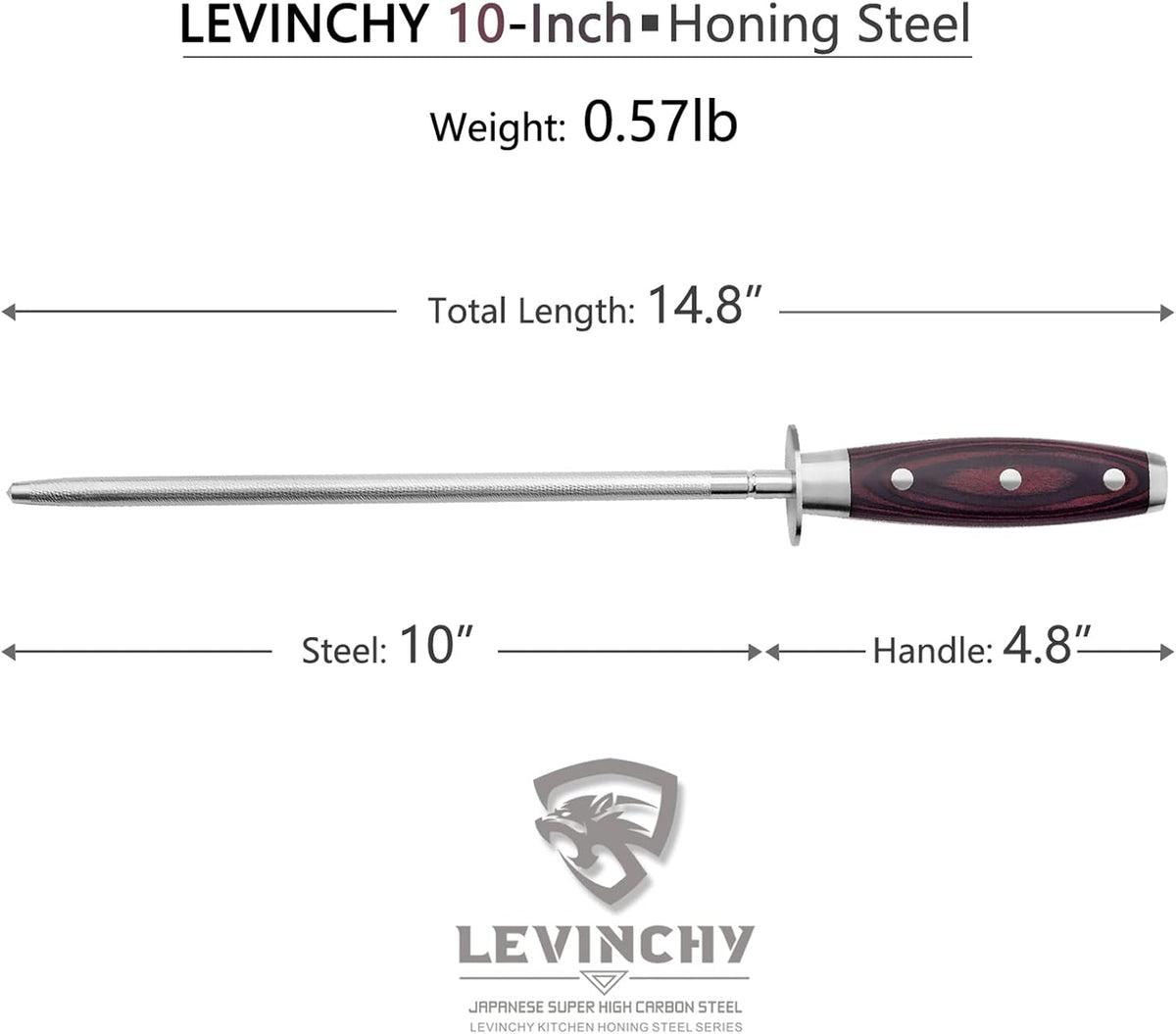 Professional 10-Inch Knife Honing Steel with Pakkawood Handle