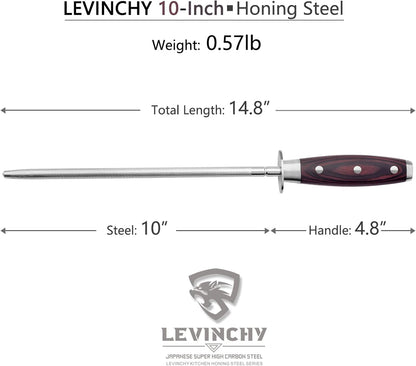 Professional 10-Inch Knife Honing Steel with Pakkawood Handle