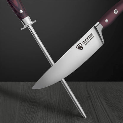 Professional 10-Inch Knife Honing Steel with Pakkawood Handle