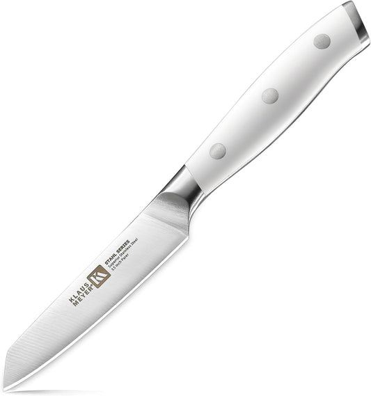 Stahl 3.5 inch Paring Knife High Carbon Exclusive German Steel Fruit Knife, Small Kitchen Knife with Ergonomic Handle (White)