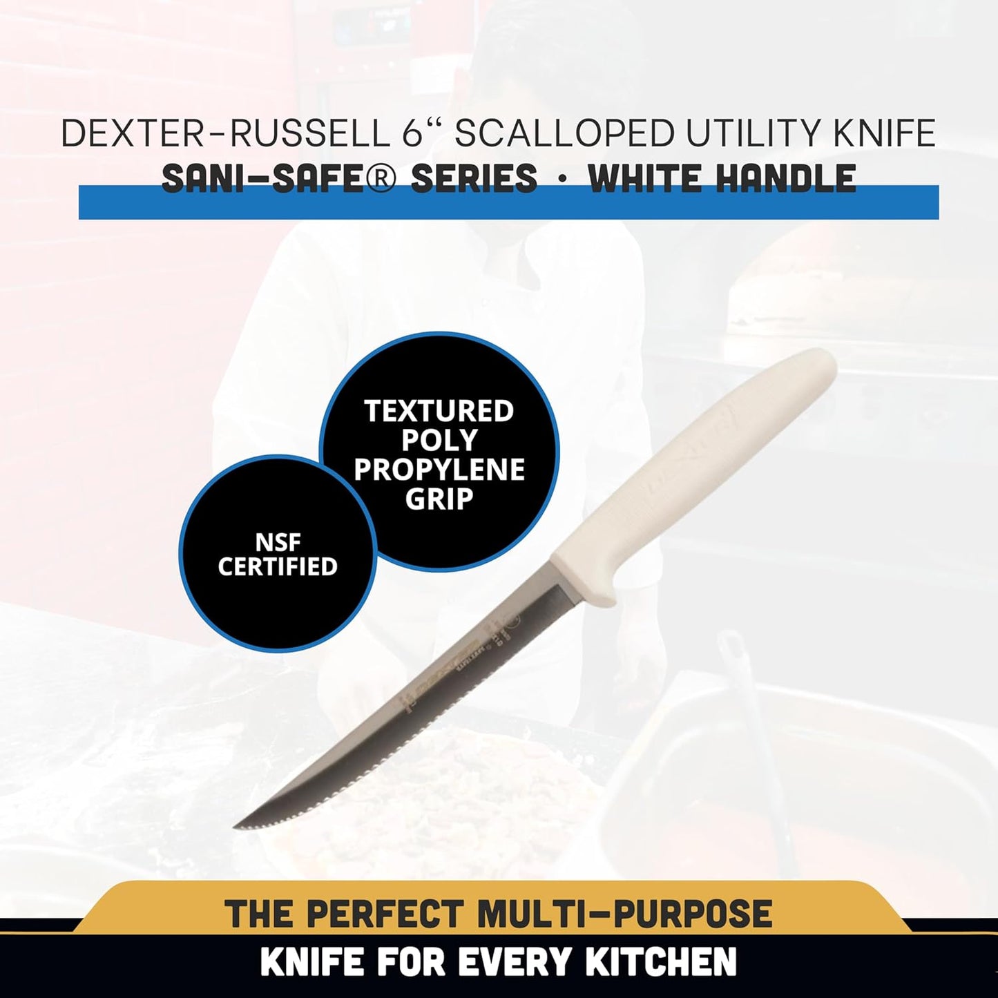 Sani-Safe 6" Scalloped Utility Knife | S156SC-PCP, High-Carbon Steel Blade, White Polypropylene Handle | NSF Certified, Made in USA