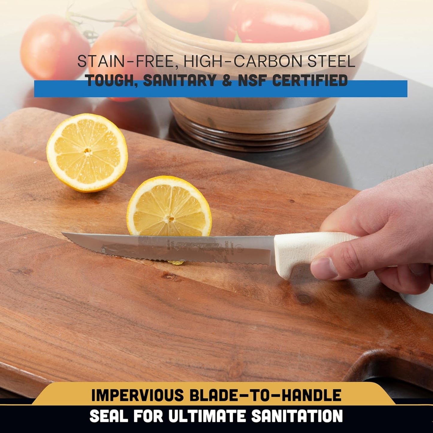 Sani-Safe 6" Scalloped Utility Knife | S156SC-PCP, High-Carbon Steel Blade, White Polypropylene Handle | NSF Certified, Made in USA