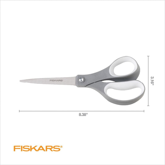 8" SoftGrip Everyday All Purpose Scissors, Office & Crafts, Grey | For Paper, Cardboard & Photos, Precision Stainless Steel Blades, Ergonomic SoftGrip Handles for Comfort & Control