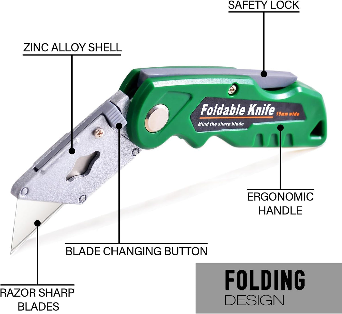 10-Pack Heavy Duty Folding Box Cutter Set, Utility Razor Knife | with 30 Replacement Blades, Professional Utility Razor Knife