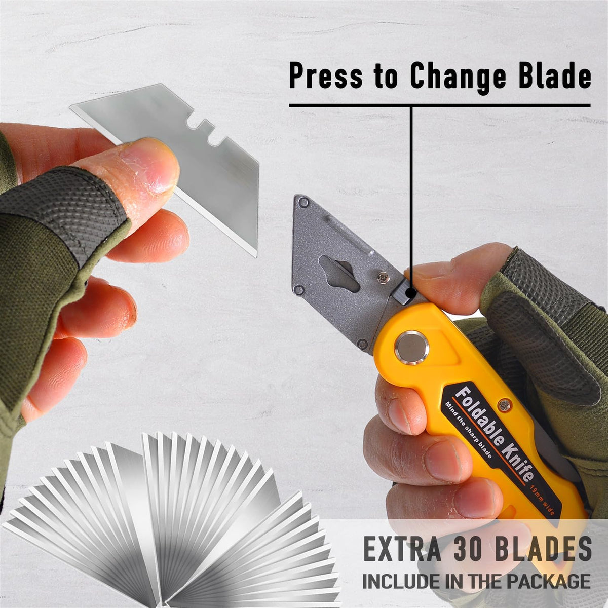 10-Pack Heavy Duty Folding Box Cutter Set, Utility Razor Knife | with 30 Replacement Blades, Professional Utility Razor Knife