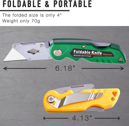 10-Pack Heavy Duty Folding Box Cutter Set, Utility Razor Knife | with 30 Replacement Blades, Professional Utility Razor Knife