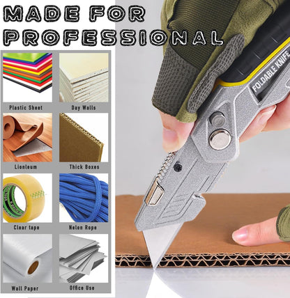 10-Pack Heavy Duty Folding Box Cutter Set, Utility Razor Knife | with 30 Replacement Blades, Professional Utility Razor Knife