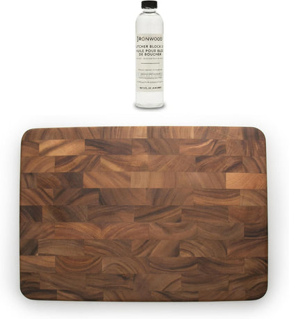 Gourmet Large End Grain Cutting Board and Mineral Oil Set, Includes 14" x 20" Chopping Board and 8oz of Butcher Block Oil
