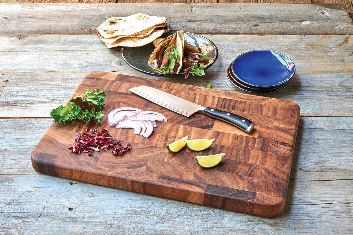 Gourmet Large End Grain Cutting Board and Mineral Oil Set, Includes 14" x 20" Chopping Board and 8oz of Butcher Block Oil