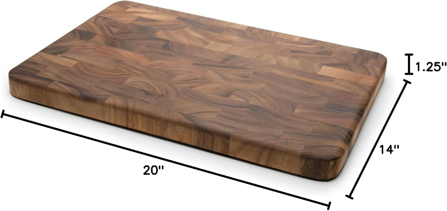 Gourmet Large End Grain Cutting Board and Mineral Oil Set, Includes 14" x 20" Chopping Board and 8oz of Butcher Block Oil