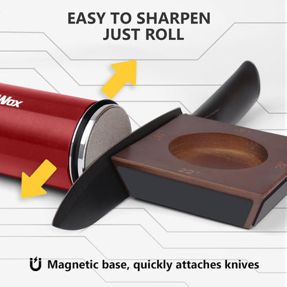 Longer Rolling Knife Sharpener with Leather Strop, Upgraded Rolling Knife Sharpening with 4 Degree Angle and 4PCS Replaceable Honing Discs, Easy to Sharpen Ktichen Knives, Red, DW-RS2-Red