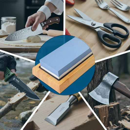 Knife Sharpening Stone 1000/6000 Grit Whetstone with Non-Slip Rubber Bamboo Base and Angle Guide for Kitchen, Hunting and Pocket Knives