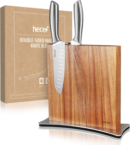 Magnetic Knife Block Holder, Double-Sided Storage | Strong Enhanced Magnets, Premium Wood, Non-Slip Stainless Steel Base, Multifunctional Rack Storage, Gift-Ready Packaging