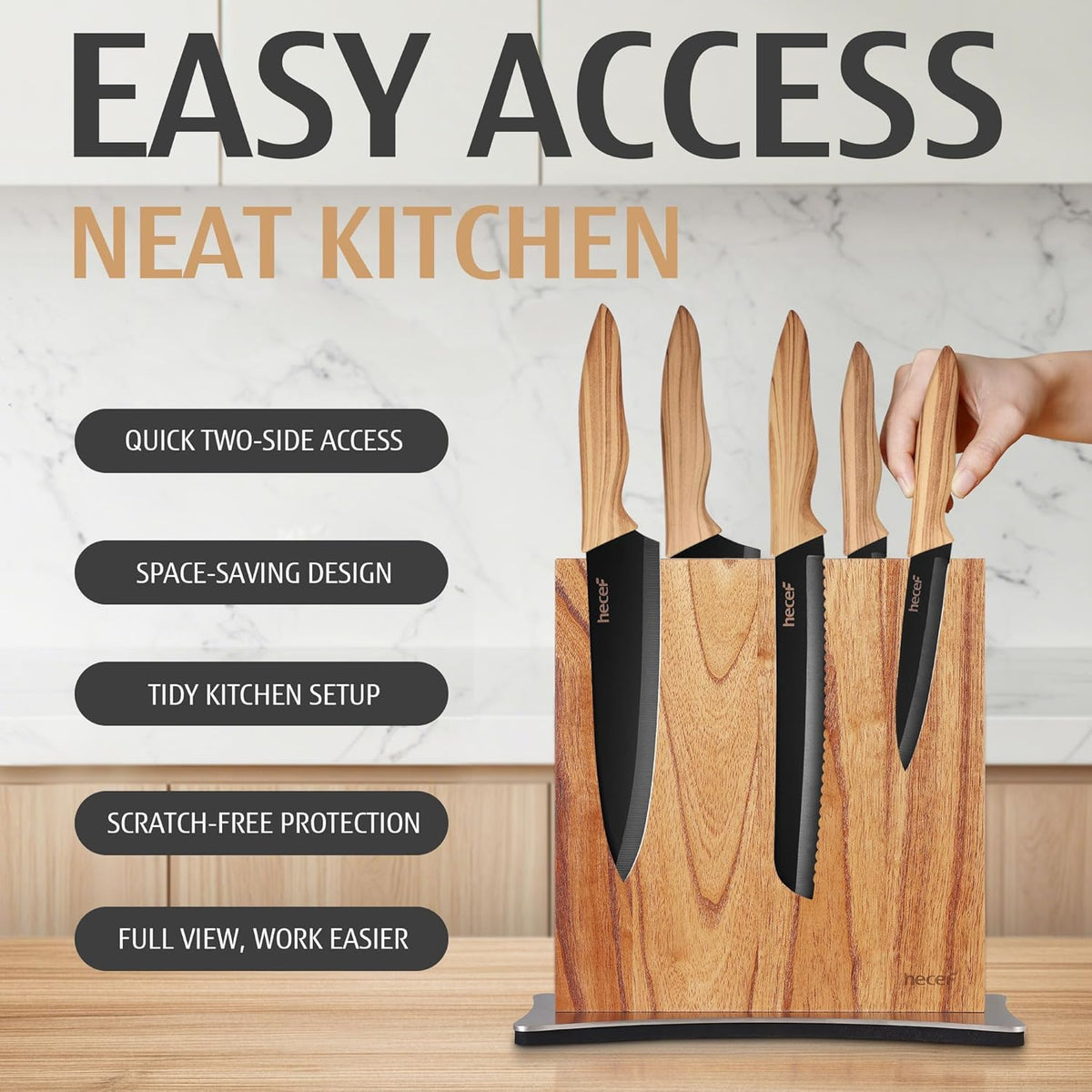 Magnetic Knife Block Holder, Double-Sided Storage | Strong Enhanced Magnets, Premium Wood, Non-Slip Stainless Steel Base, Multifunctional Rack Storage, Gift-Ready Packaging