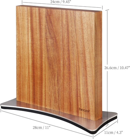 Magnetic Knife Block Holder, Double-Sided Storage | Strong Enhanced Magnets, Premium Wood, Non-Slip Stainless Steel Base, Multifunctional Rack Storage, Gift-Ready Packaging