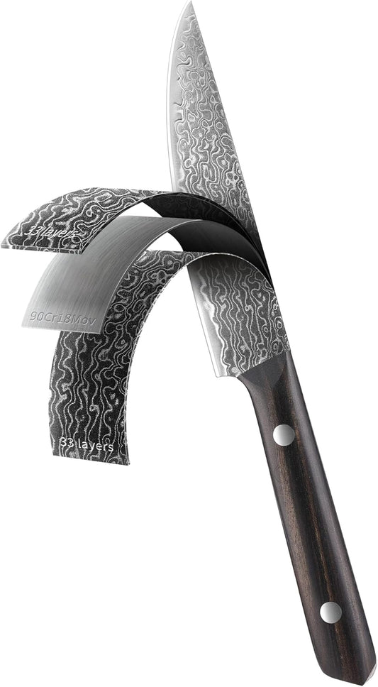 4.7" Paring Knife Damascus Steel Fruit Knives - 67-Layer Forged Kitchen Peeling Knife with Natural Solid Wood Handle Kitchen Utility Knives, 15° Double-Edged Blade, Ultra-Sharp & Durable