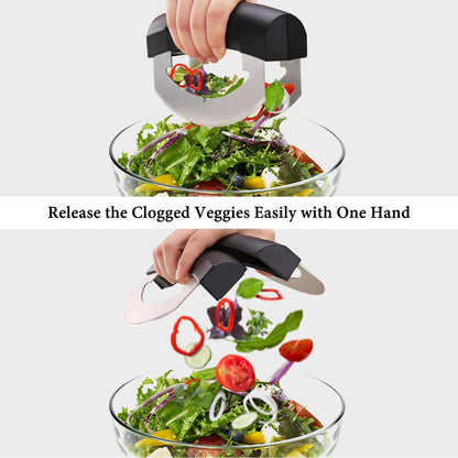 Come Apart Mezzaluna Salad Chopper Knife Tool, Easy Cleaning, Super Sharp Double Blade Stainless Steel Rocker Knife for Lettuce Vegetables w/Blade Covers, Pizza Cutter Slicer
