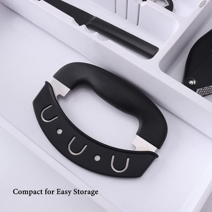 Come Apart Mezzaluna Salad Chopper Knife Tool, Easy Cleaning, Super Sharp Double Blade Stainless Steel Rocker Knife for Lettuce Vegetables w/Blade Covers, Pizza Cutter Slicer