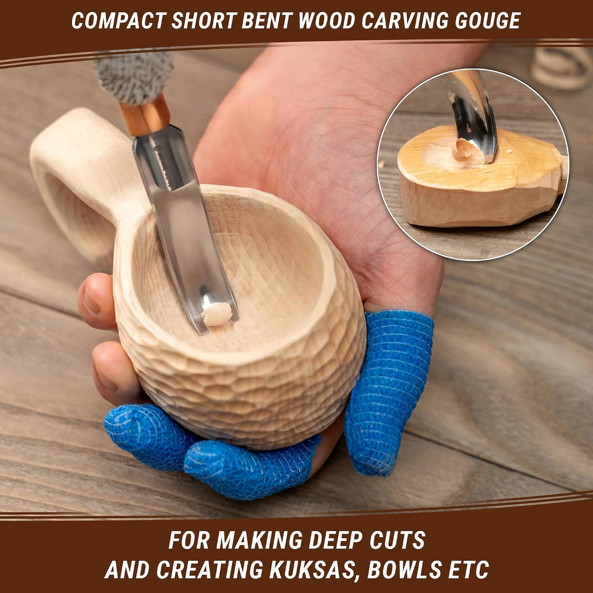 Wood Carving Bent Gouge K8a/14 0.55" - Spoon Carving Tools - Woodworking Hand Chisel Compact Wood Carving Knife for Beginners and Profi - Hobbies for Adults and Kids - Carbon Steel Blade