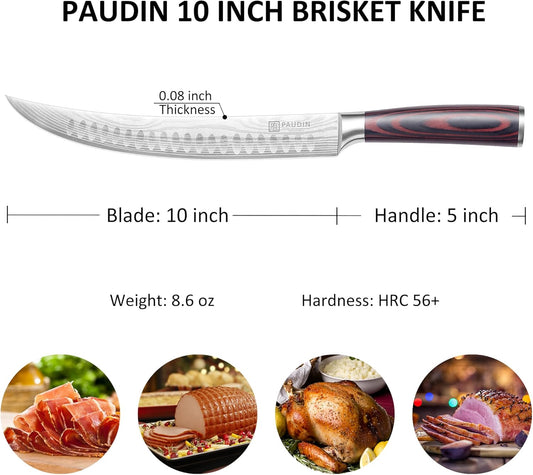 Carving Knife, 10 Inch Butcher Knife, Forged High Carbon German Stainless Steel, Razor Sharp Curved Brisket Slicing Kinfe for Poultry Beef Pork Meat Cutting, Ergonomic wood Handle Design