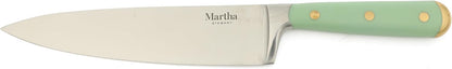 Knife Block Set 16-Piece - Lockton High Carbon Stainless Steel Forged Full Tang Chef Knives, Acacia Wood Block, Triple Riveted Handles, Linen White & Gold