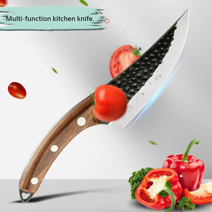 Butcher Knife for Meat Cutting, Hand Forged Viking Boning Knife with Ergonomic Wood Handle, High Carbon Steel Chinese Chef Knife for Camping, Outdoor, BBQ, Birthday Gift for Men