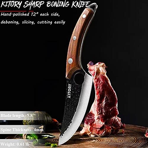 Butcher Knife for Meat Cutting, Hand Forged Viking Boning Knife with Ergonomic Wood Handle, High Carbon Steel Chinese Chef Knife for Camping, Outdoor, BBQ, Birthday Gift for Men