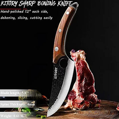Butcher Knife for Meat Cutting, Hand Forged Viking Boning Knife with Ergonomic Wood Handle, High Carbon Steel Chinese Chef Knife for Camping, Outdoor, BBQ, Birthday Gift for Men