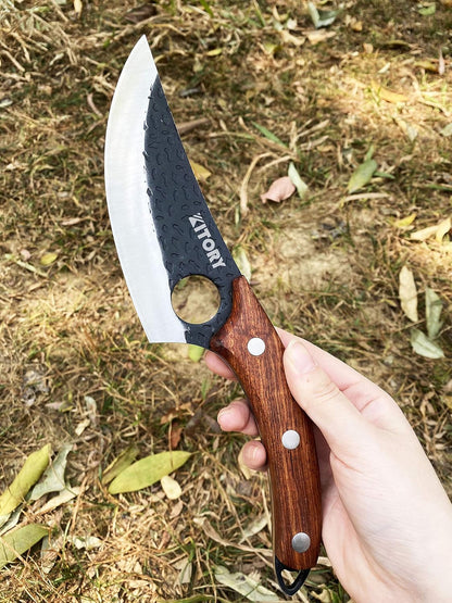 Butcher Knife for Meat Cutting, Hand Forged Viking Boning Knife with Ergonomic Wood Handle, High Carbon Steel Chinese Chef Knife for Camping, Outdoor, BBQ, Birthday Gift for Men