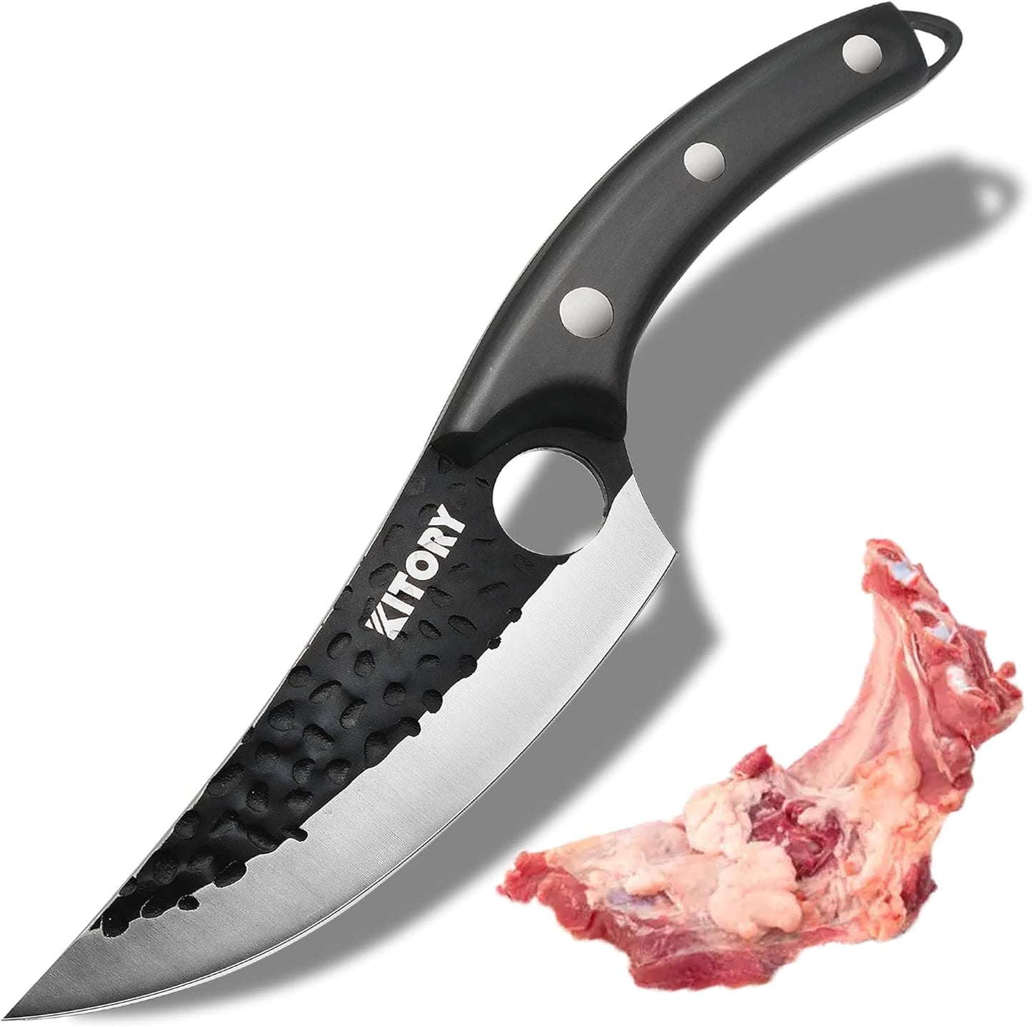 Butcher Knife for Meat Cutting, Hand Forged Viking Boning Knife with Ergonomic Wood Handle, High Carbon Steel Chinese Chef Knife for Camping, Outdoor, BBQ, Birthday Gift for Men