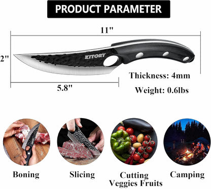Butcher Knife for Meat Cutting, Hand Forged Viking Boning Knife with Ergonomic Wood Handle, High Carbon Steel Chinese Chef Knife for Camping, Outdoor, BBQ, Birthday Gift for Men