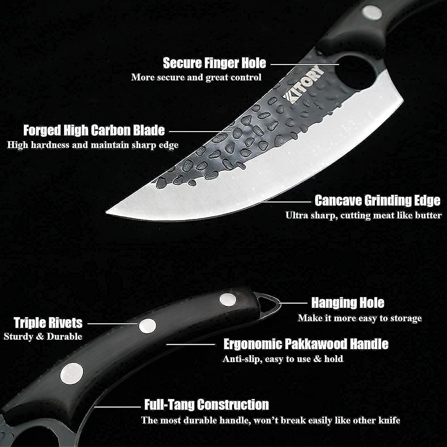 Butcher Knife for Meat Cutting, Hand Forged Viking Boning Knife with Ergonomic Wood Handle, High Carbon Steel Chinese Chef Knife for Camping, Outdoor, BBQ, Birthday Gift for Men