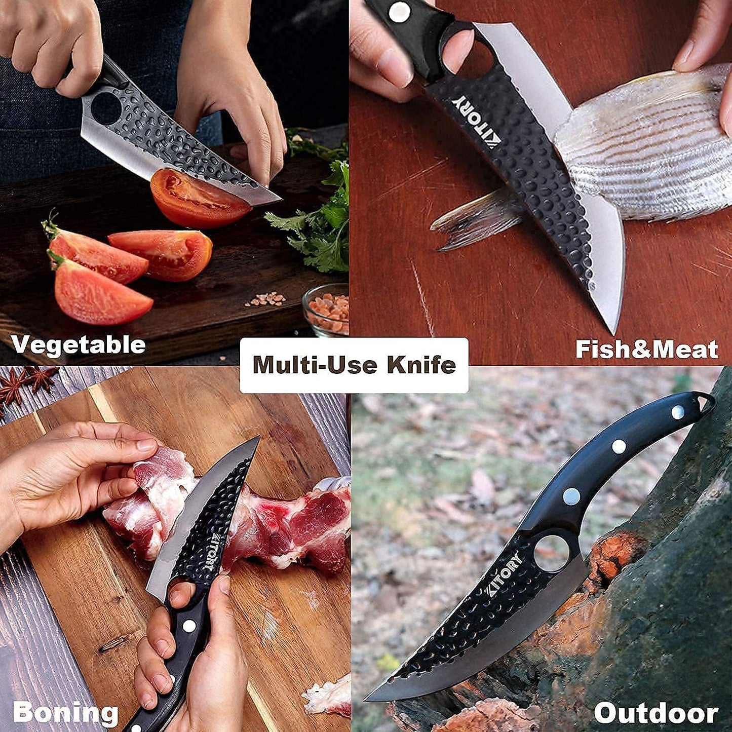Butcher Knife for Meat Cutting, Hand Forged Viking Boning Knife with Ergonomic Wood Handle, High Carbon Steel Chinese Chef Knife for Camping, Outdoor, BBQ, Birthday Gift for Men
