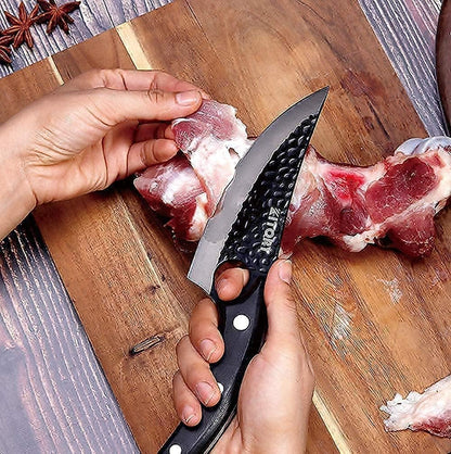 Butcher Knife for Meat Cutting, Hand Forged Viking Boning Knife with Ergonomic Wood Handle, High Carbon Steel Chinese Chef Knife for Camping, Outdoor, BBQ, Birthday Gift for Men
