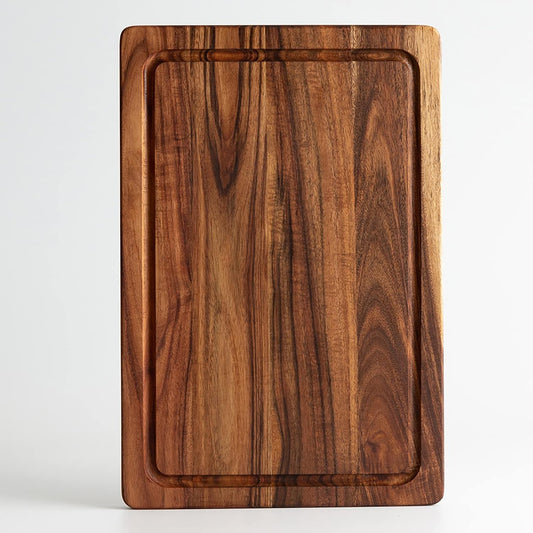 Acacia Wood Cutting Board for Kitchen with Deep Juice Groove and Handles, Wooden Trays for Meat, Fruit and Cheese, 15x10x0.7 Inch