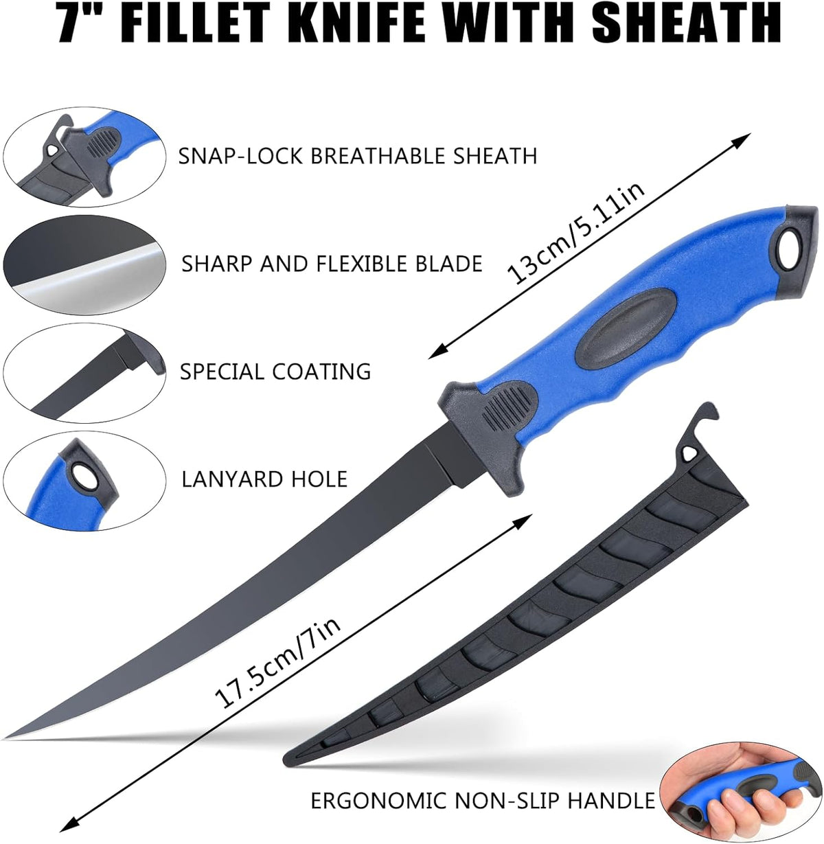 Fishing Tool Kit, 11 Pieces Fishing Gear, Fishing Pliers with Lanyard, Fillet Knife, Fish Lip Gripper, Fly Ice Fishing Hook Extractor, Anti-Cutting Gloves