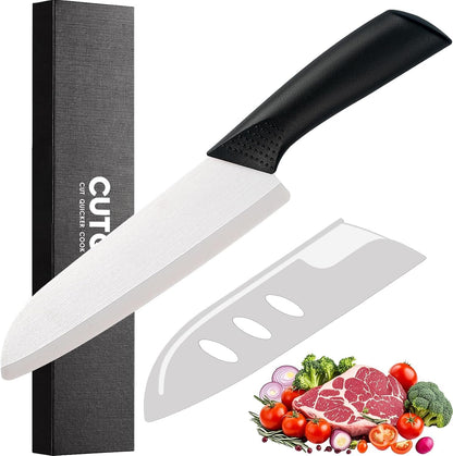7" Japanese Ceramic Knife with Cover for Veges Fruit Proteins