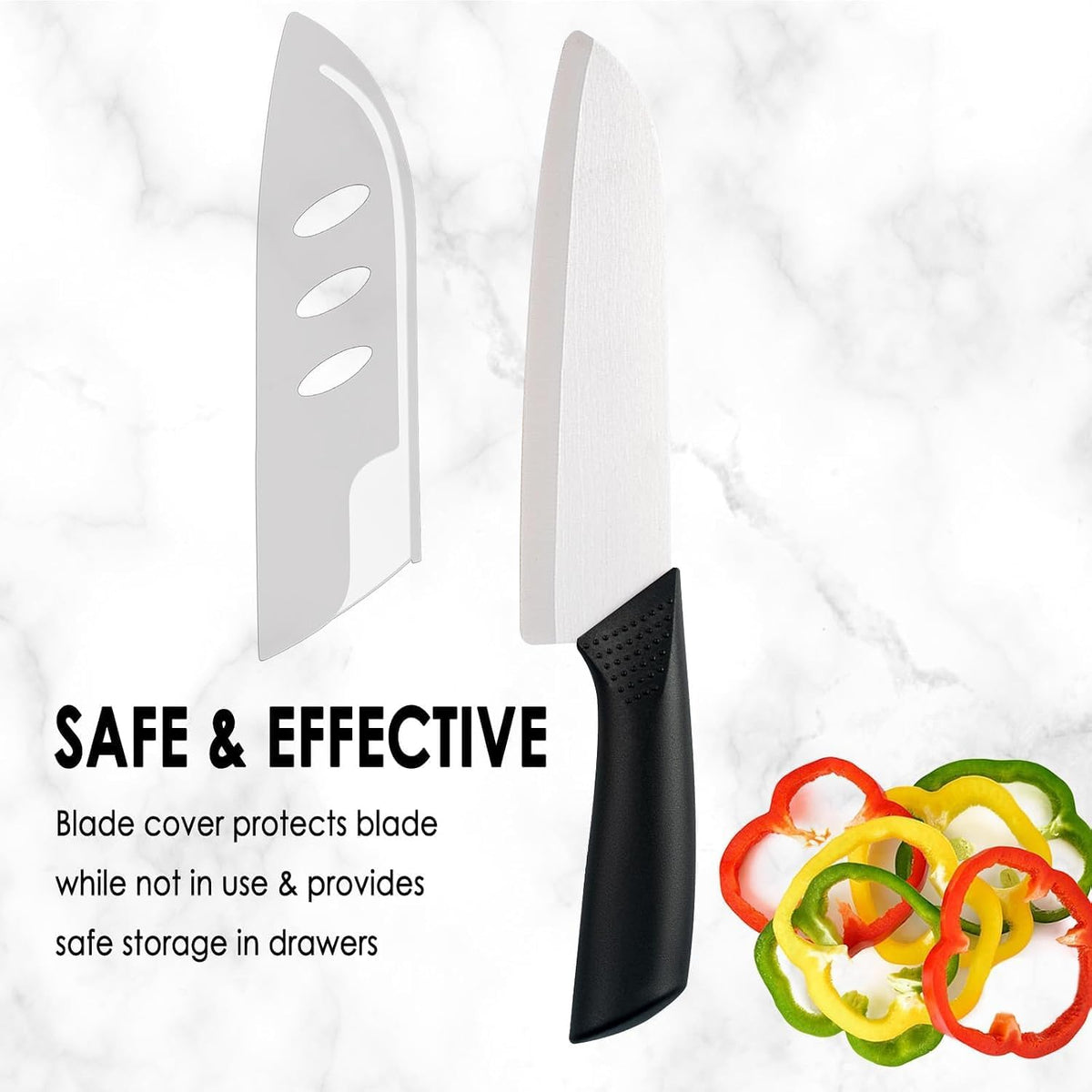 7" Japanese Ceramic Knife with Cover for Veges Fruit Proteins