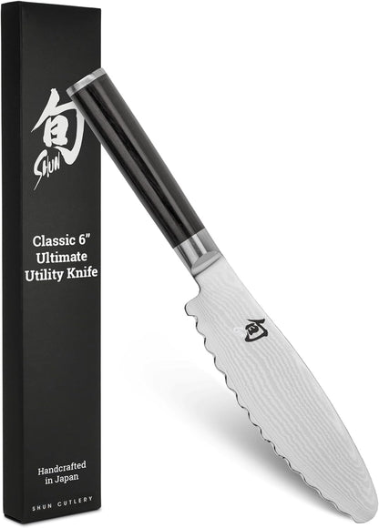 Classic 6" Ultimate Utility Knife, Handcrafted Japanese Knife, VG-MAX Core with Damascus Stainless Steel Cladding, Pakkawood Handle, Precision and Sharpness for Professional and Home Chefs