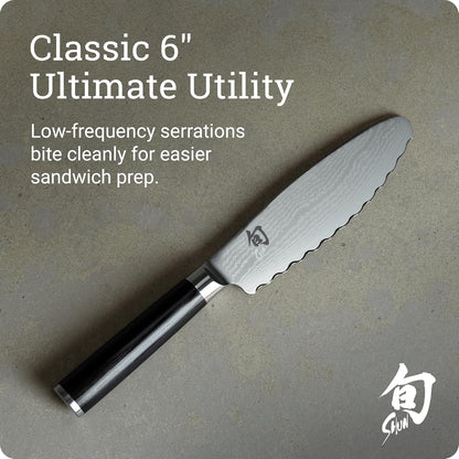 Classic 6" Ultimate Utility Knife, Handcrafted Japanese Knife, VG-MAX Core with Damascus Stainless Steel Cladding, Pakkawood Handle, Precision and Sharpness for Professional and Home Chefs