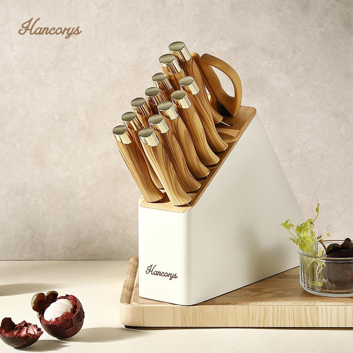 Knife Set, 15 PCS Kitchen Knife Set with Block and Sharpener