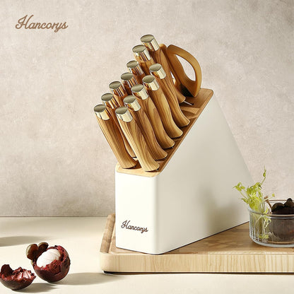 Knife Set, 15 PCS Kitchen Knife Set with Block and Sharpener