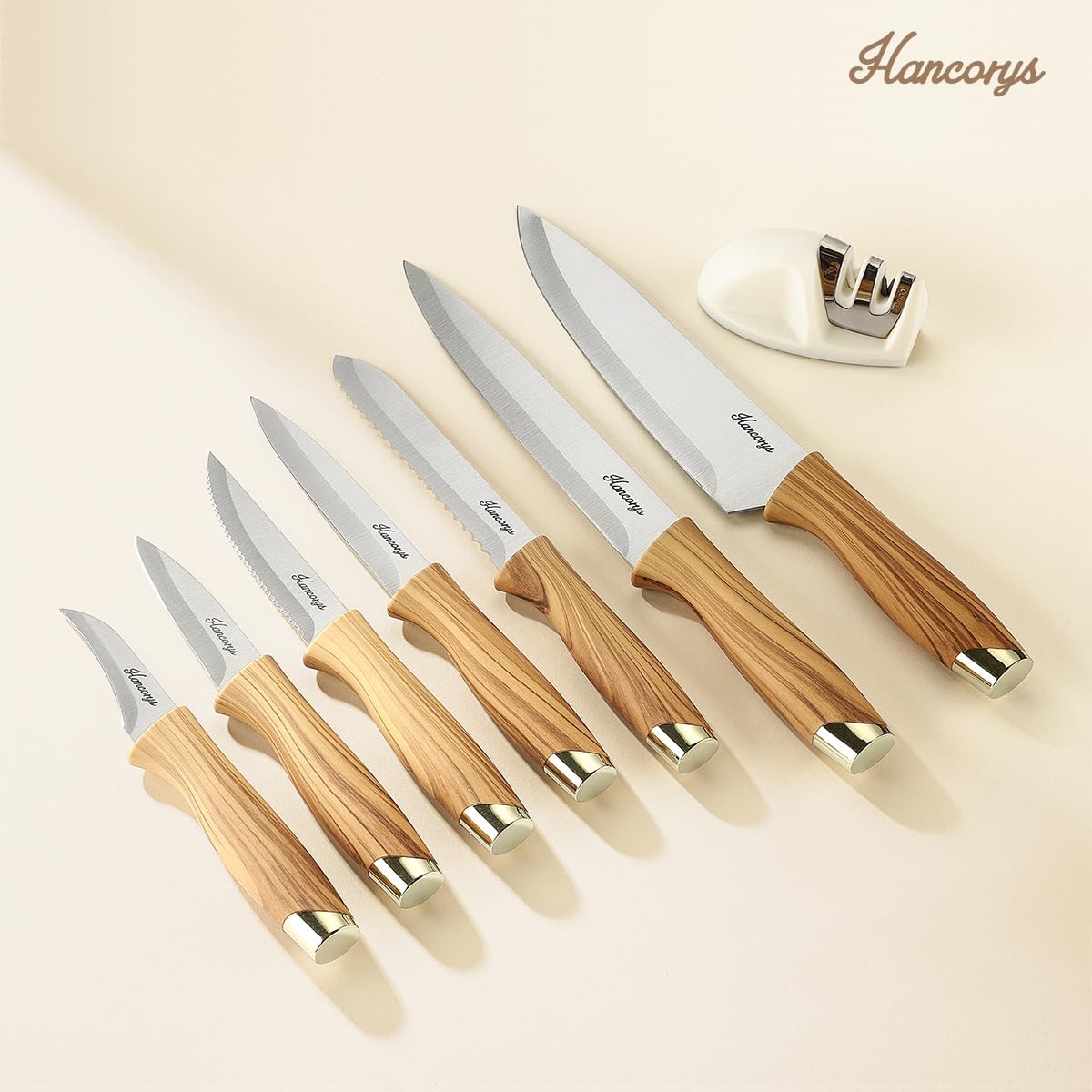 Knife Set, 15 PCS Kitchen Knife Set with Block and Sharpener