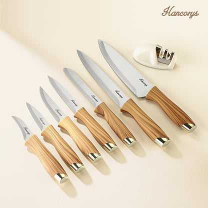 Knife Set, 15 PCS Kitchen Knife Set with Block and Sharpener