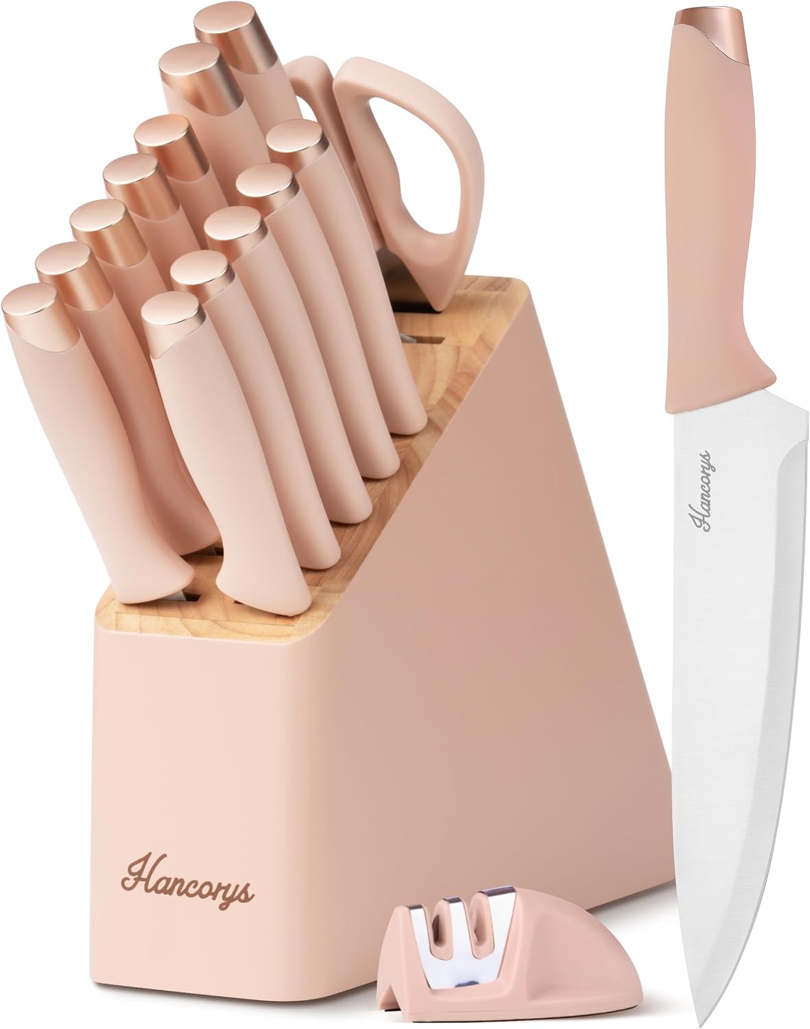 Knife Set, 15 PCS Kitchen Knife Set with Block and Sharpener