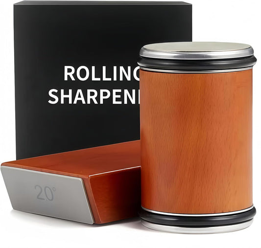 Rolling Knife Sharpener Kit - Premium Solid Wood with Magnetic Angle Base & 2 Diamond Grinding Discs - Must-Have Knife Sharpening Stone Kit for Gifts!Achieve Razor-Sharp Blades!