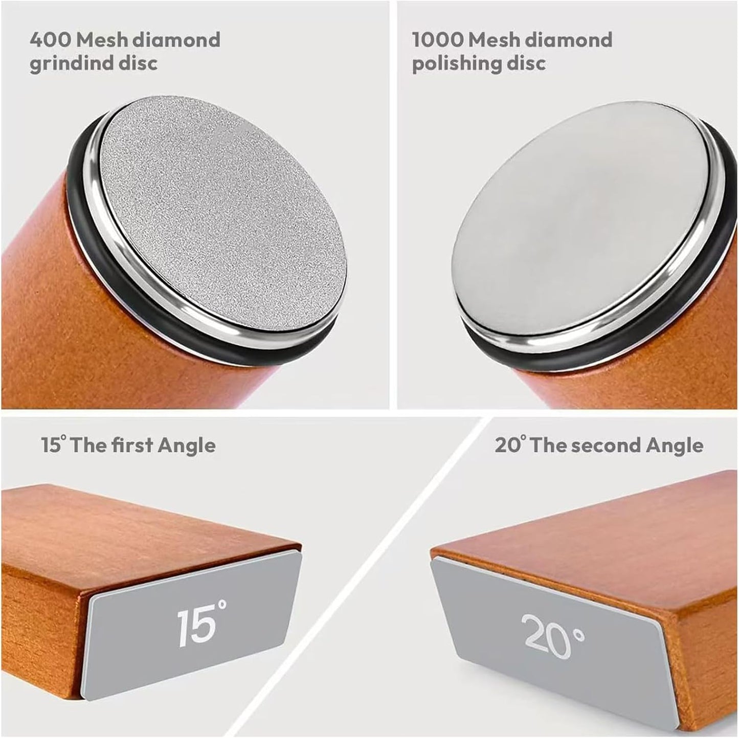 Rolling Knife Sharpener Kit - Premium Solid Wood with Magnetic Angle Base & 2 Diamond Grinding Discs - Must-Have Knife Sharpening Stone Kit for Gifts!Achieve Razor-Sharp Blades!
