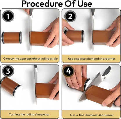 Rolling Knife Sharpener Kit - Premium Solid Wood with Magnetic Angle Base & 2 Diamond Grinding Discs - Must-Have Knife Sharpening Stone Kit for Gifts!Achieve Razor-Sharp Blades!
