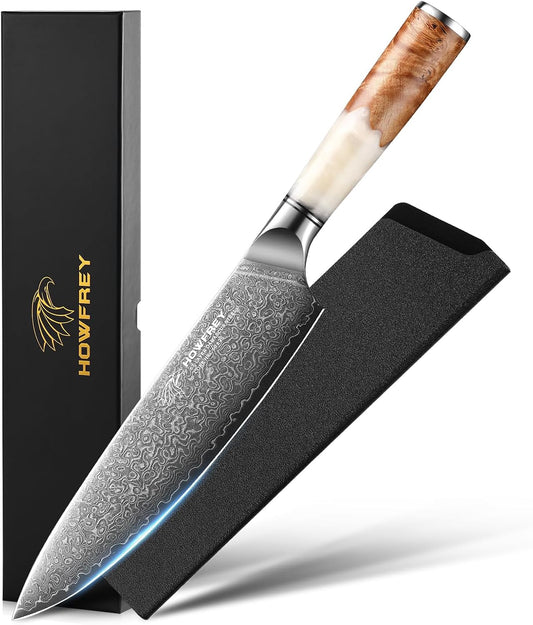 Damascus Chef Knife 8 Inch, 67-Layer Japanese Kitchen Knives Sharp VG-10 High Carbon Stainless Steel with Ergonomic Pakkawood Handles, Elegant Gift Box Packaging for Home and Kitchen