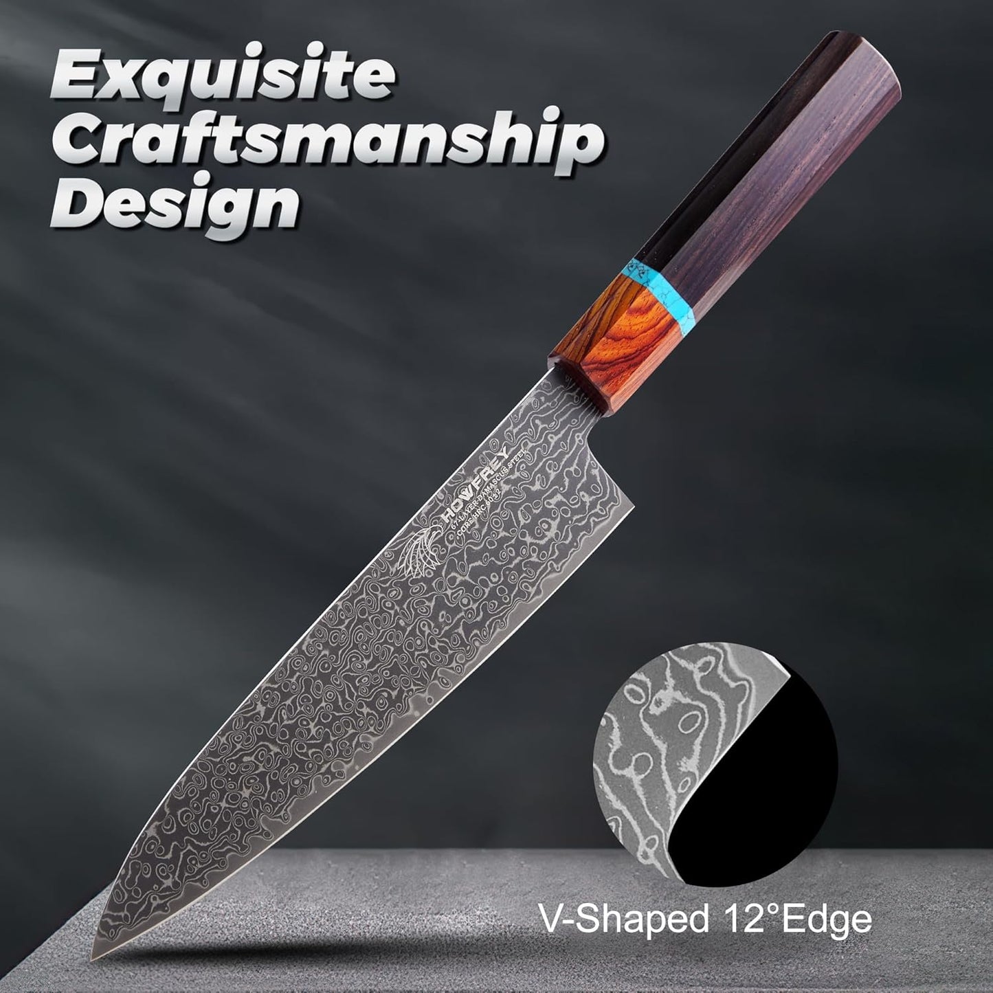 Damascus Chef Knife 8 Inch, 67-Layer Japanese Kitchen Knives Sharp VG-10 High Carbon Stainless Steel with Ergonomic Pakkawood Handles, Elegant Gift Box Packaging for Home and Kitchen